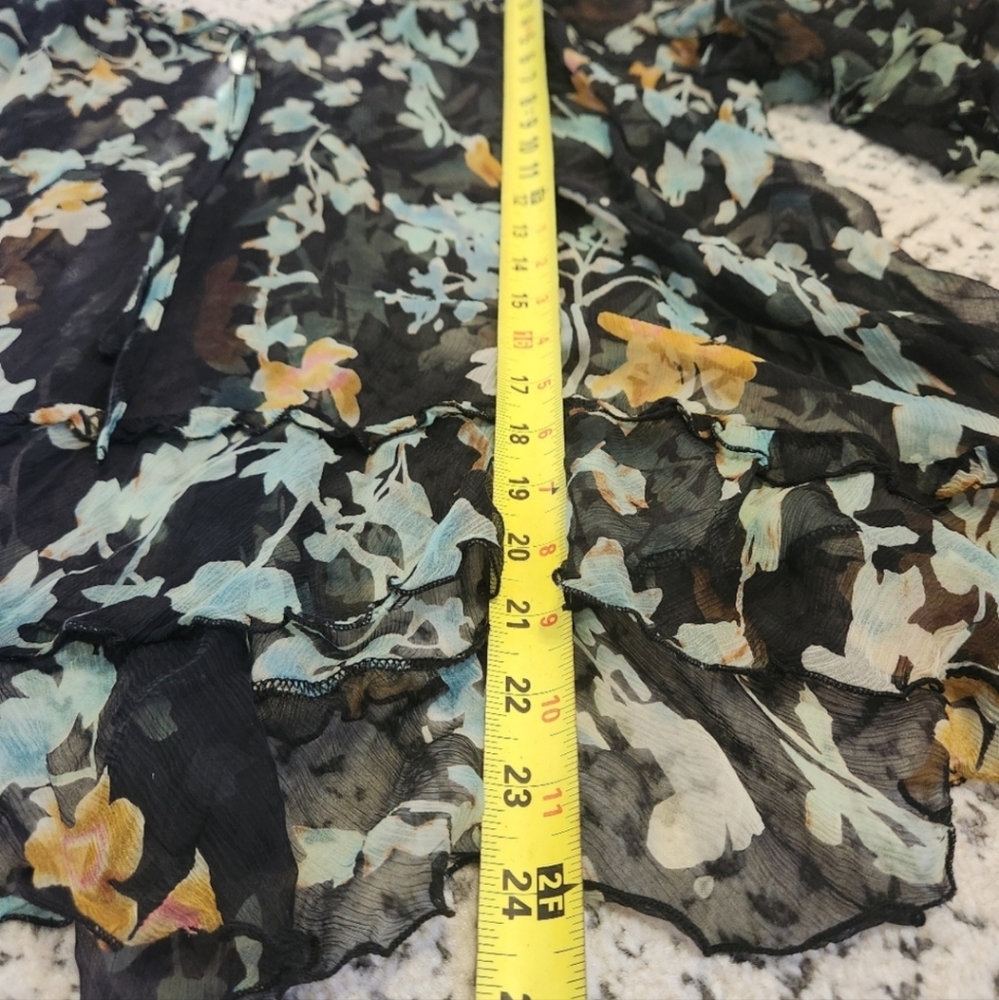JOHNNY WAS Lindsay Flowy Floral Shear Silk Top Black Teal NWT - Picture 13 of 16